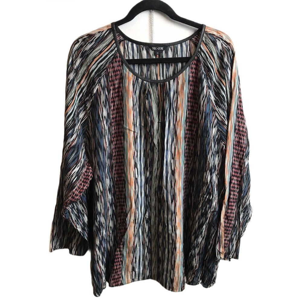 NIC+ZOE 3X Silk Blend Blouse Multicolor Abstract Print Sheer Lightweight Tunic